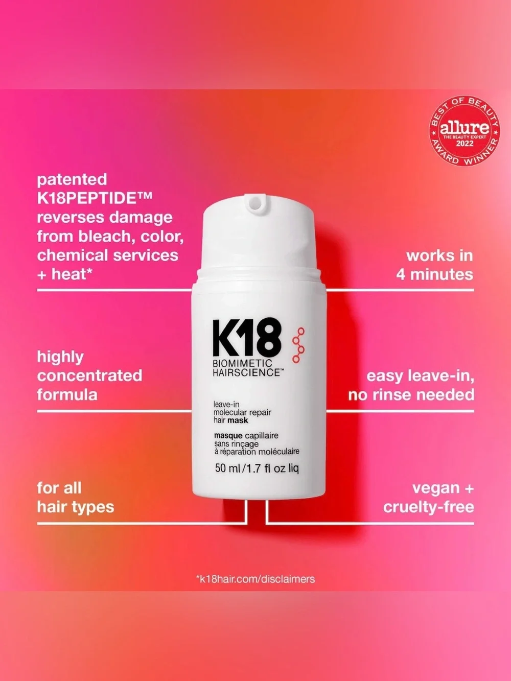 K18 Biomimetic Hairscience Leave-In Molecular Repair Hair Mask - Standard Size